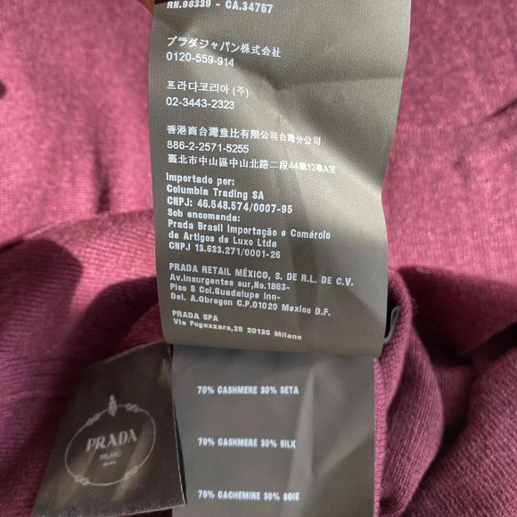 Prada Cashmere Sweater Women’s 40 Burgundy Scoop Neck Silk - Picture 6 of 9